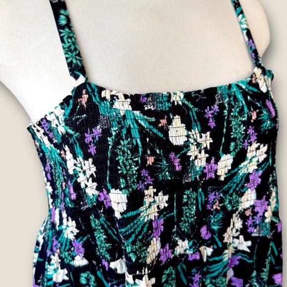 Ellos Floral Sleeveless Strappy Smocked Bodice Tank Sun Dress Plus Size 2X 26/28 - Picture 7 of 13